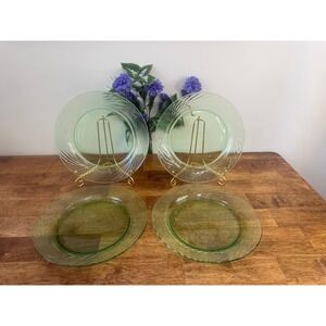 Vintage Pyrex Festiva Spring Green Glass Dinner Plates Ribbed Dessert Luncheon